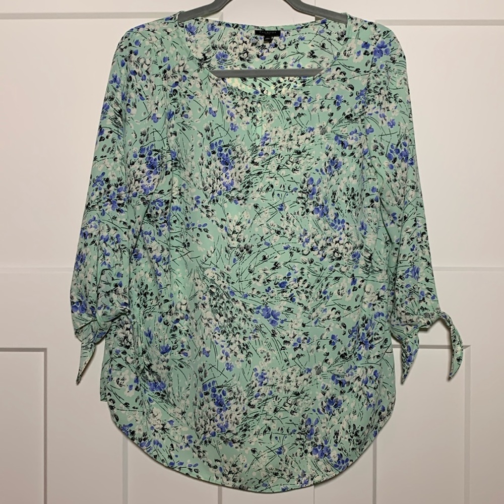 {Talbots} Mint and Blue Floral Blouse